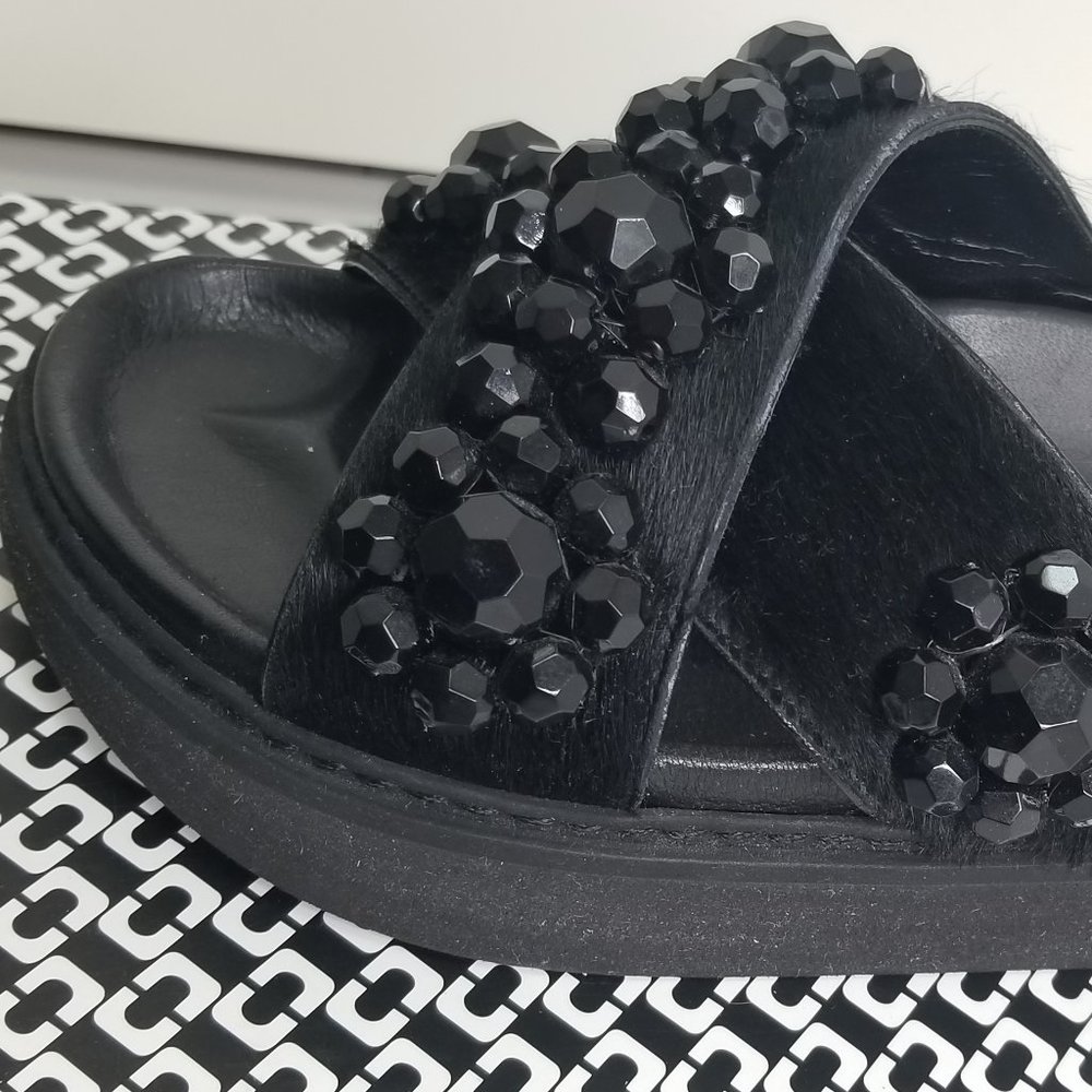 Black Beaded Simone Rocha Genuine Calf Hair FlipFlop Platform Sandal Size 6/36 - Picture 4 of 9